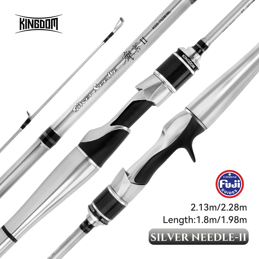 Kingdom-Silver NEEDLE Fishing Rod, Ultralight, Fast Spinning Rod, Carbon Fiber Casting, Travel Rod,  UL, ML, M, MH, Fuji Ring