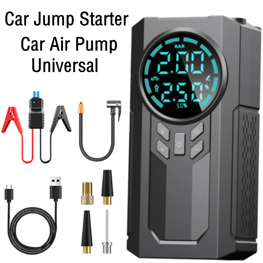 Car Jump Starter Air Pump Power Bank Lighting Portable Air Compressor 4 in 1 Cars Battery Starters Starting Auto Tyre Inflator