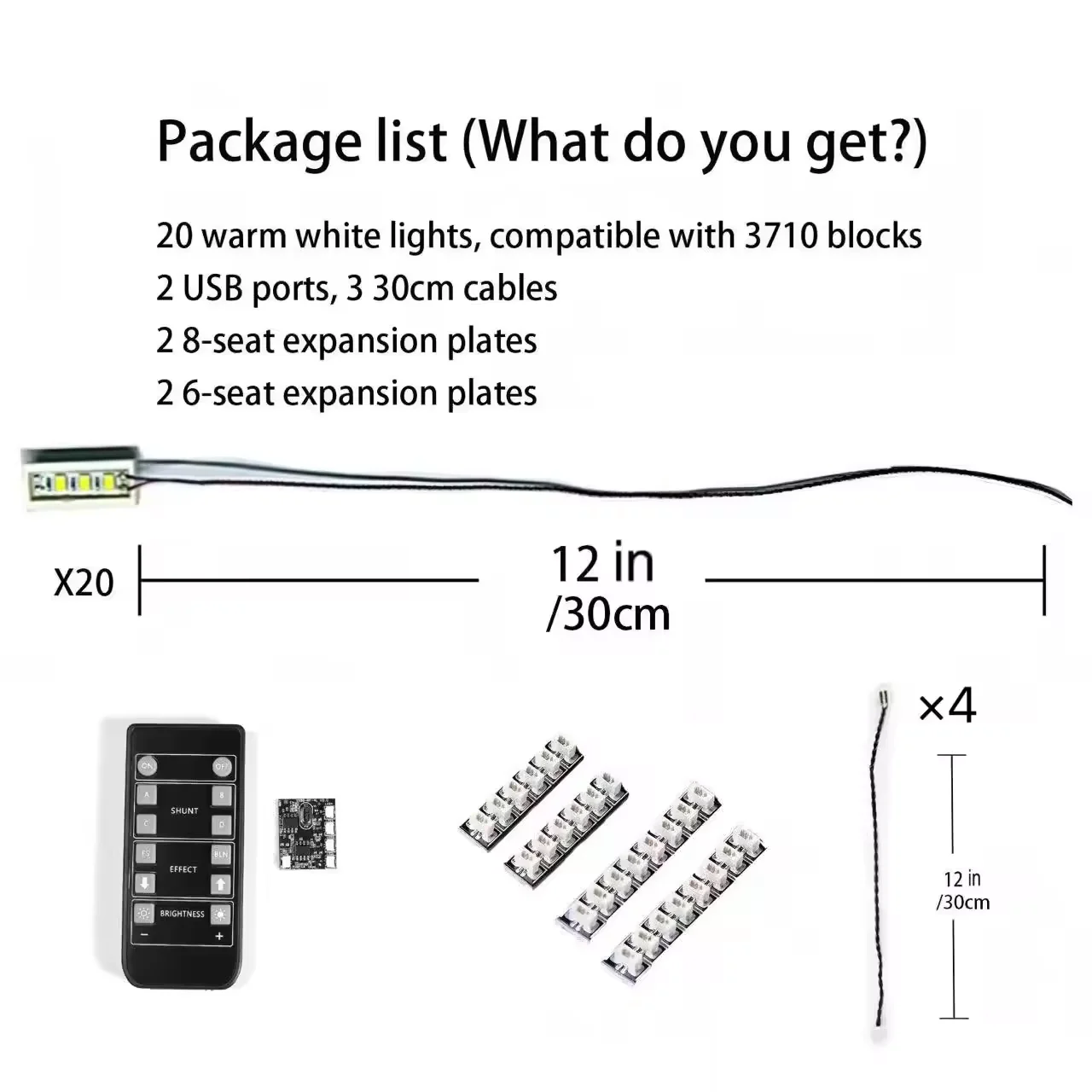 LYBMTWF 20pcs 1×4 LED DIY Lighting kit, LED Light Brick, Compatible with Lego Building Block 3710（Remote control Version）