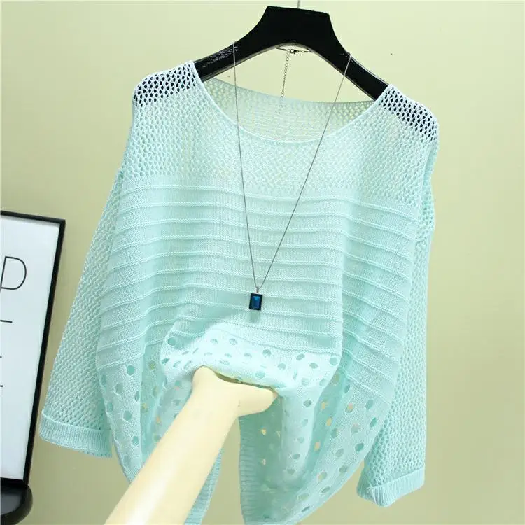 Spring and summer female Crochet round neck bat sleeve sweater jacket strand empty sun protection clothing pullover G27