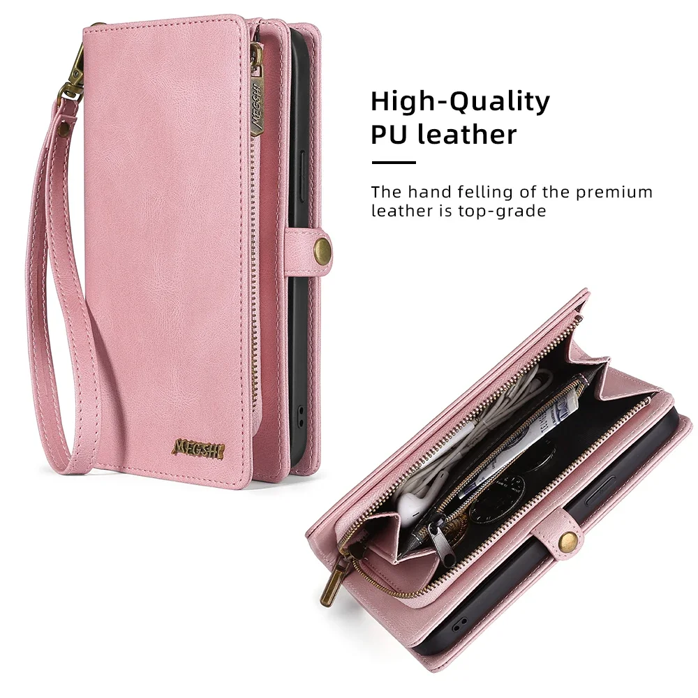 Wallet PU Leather Phone Case Cover For iPhone 16 15 Pro Max iPhone 16 15 Plus with Card Slots Zipper Wallet Design Phone Cover