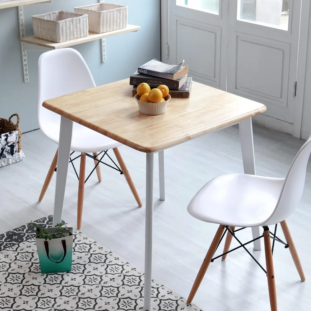 

Canberra 27.6" Square Wooden Dining Table/Mid Century Modern Malaysian Oak Kitchen Table (Natural-White) Table Only