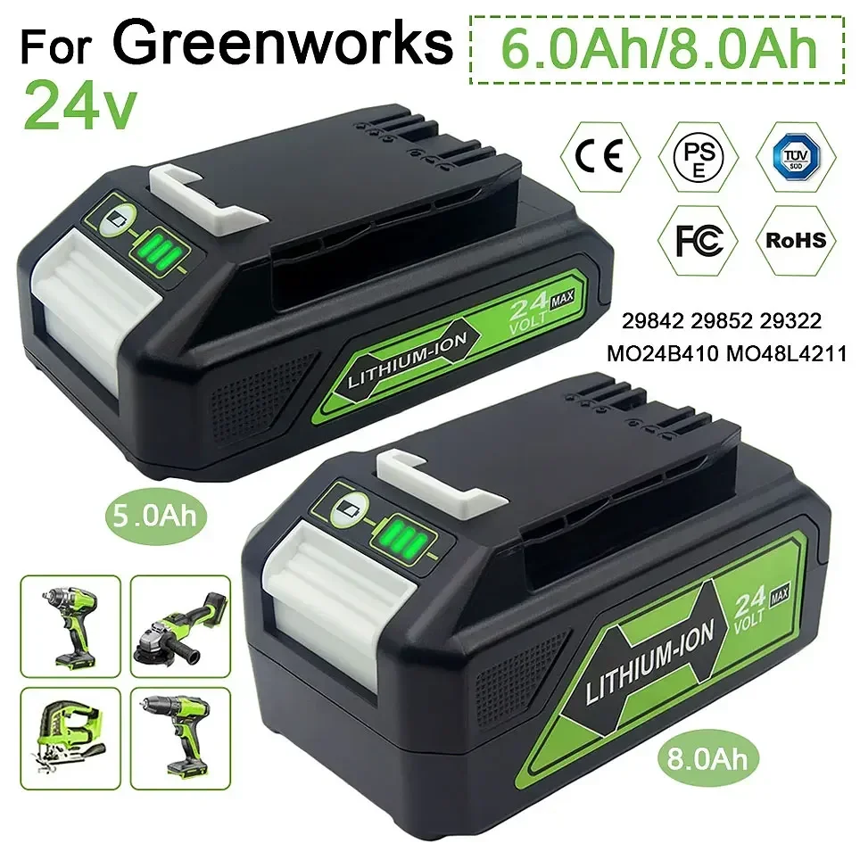 

2024 24V 3.0Ah Lithium-ion Replacement Battery G24B2 for Greenworks ALL devices of 24V tools 29842 29852 BAG708 29322 21342