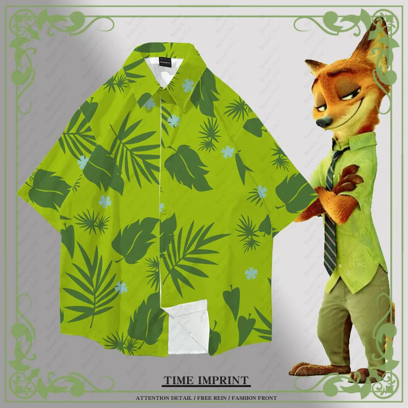 الصيف ديزني مجنون Zootopia نيك الثعلب Zootopia قميص التلبيب قصيرة الأكمام نفس القميص فضفاض الرجال والنساء كوس الأخضر السببية القمصان
