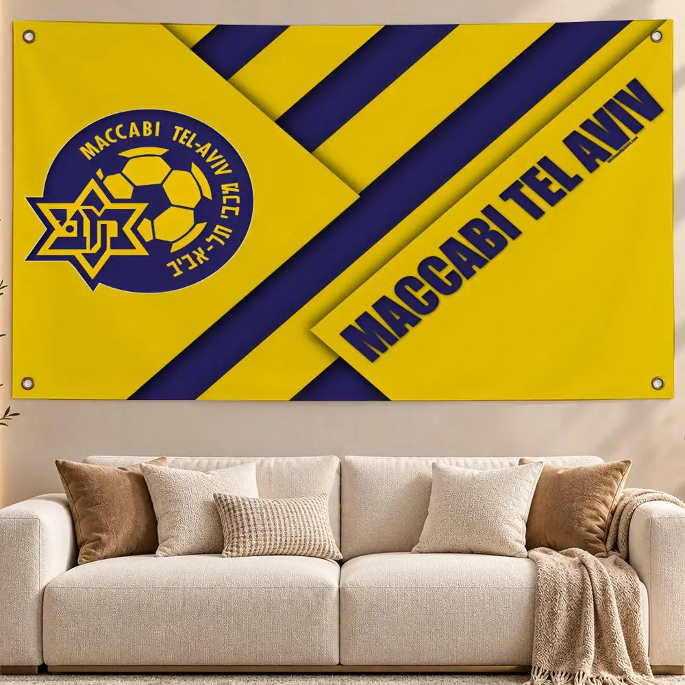 Elite Sports Team Maccabi Tel Aviv Flags Aesthetic Wall Hanging Flag Banner Bedroom Living Room Home Decor Large HD