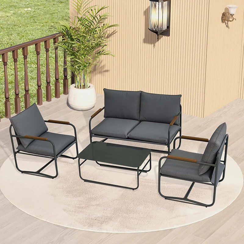 

4-Piece Outdoor Patio Furniture Sets, Patio Conversation Set with Removable Seating Cushion, Courtyard Patio Set for Home, Yard,