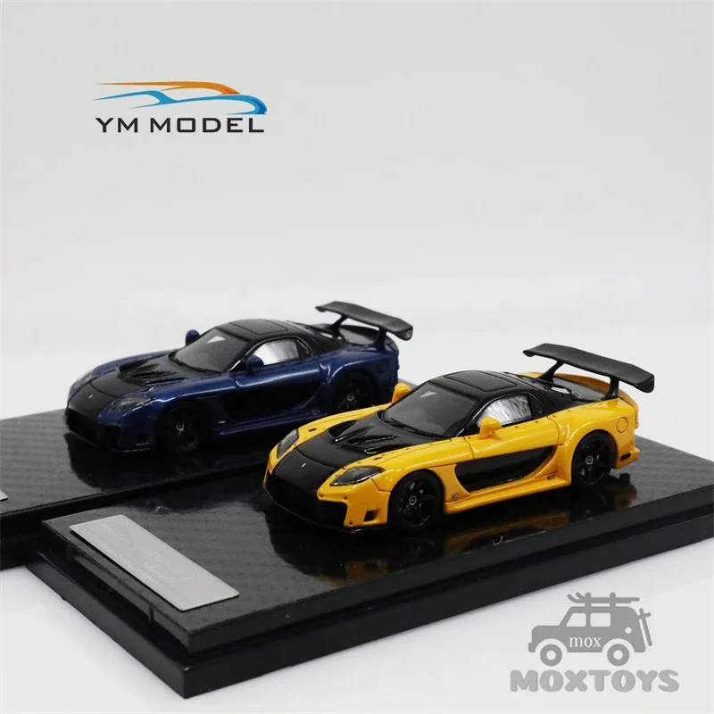 YM Model 1:64 Veilside Fortune 7 Mazda RX7 Yellow / Blue Resin Model Car