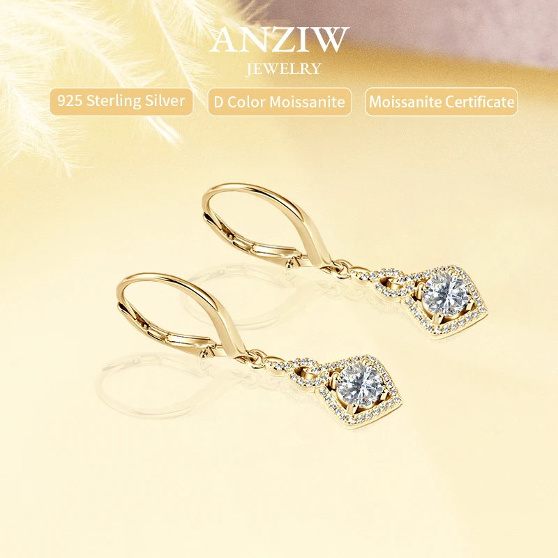 

Anziw 0.5CT 5mm D Moissanite Drop Hoop Earrings for Women 925 Silver Flame Design Pendant Wedding Engagement Earrings 2025 New
