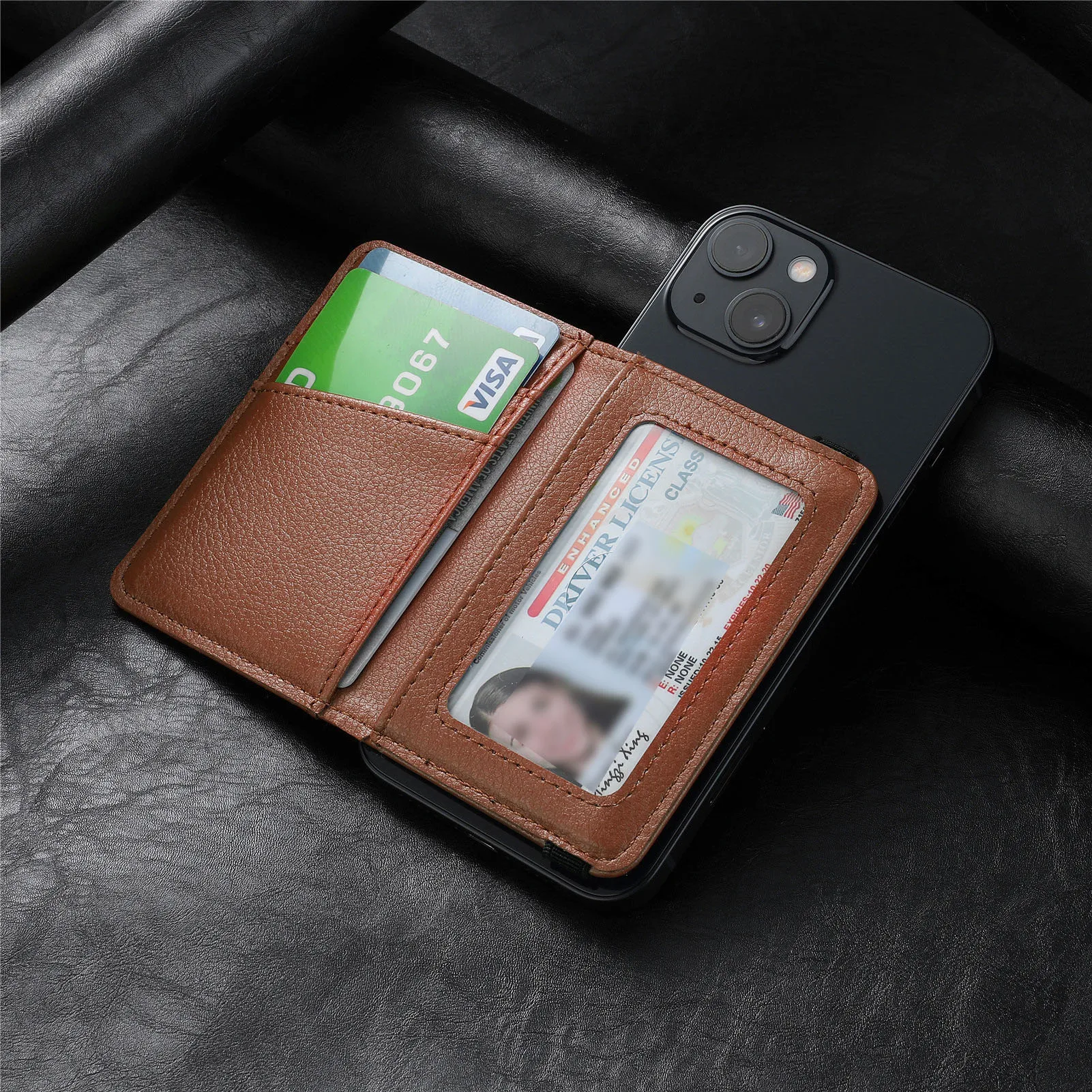 Adhesivo de cuero con banda elástica para tarjetero, adhesivo 3M para identificación, tarjetas de crédito, billetera para teléfono, soporte para Smartphone