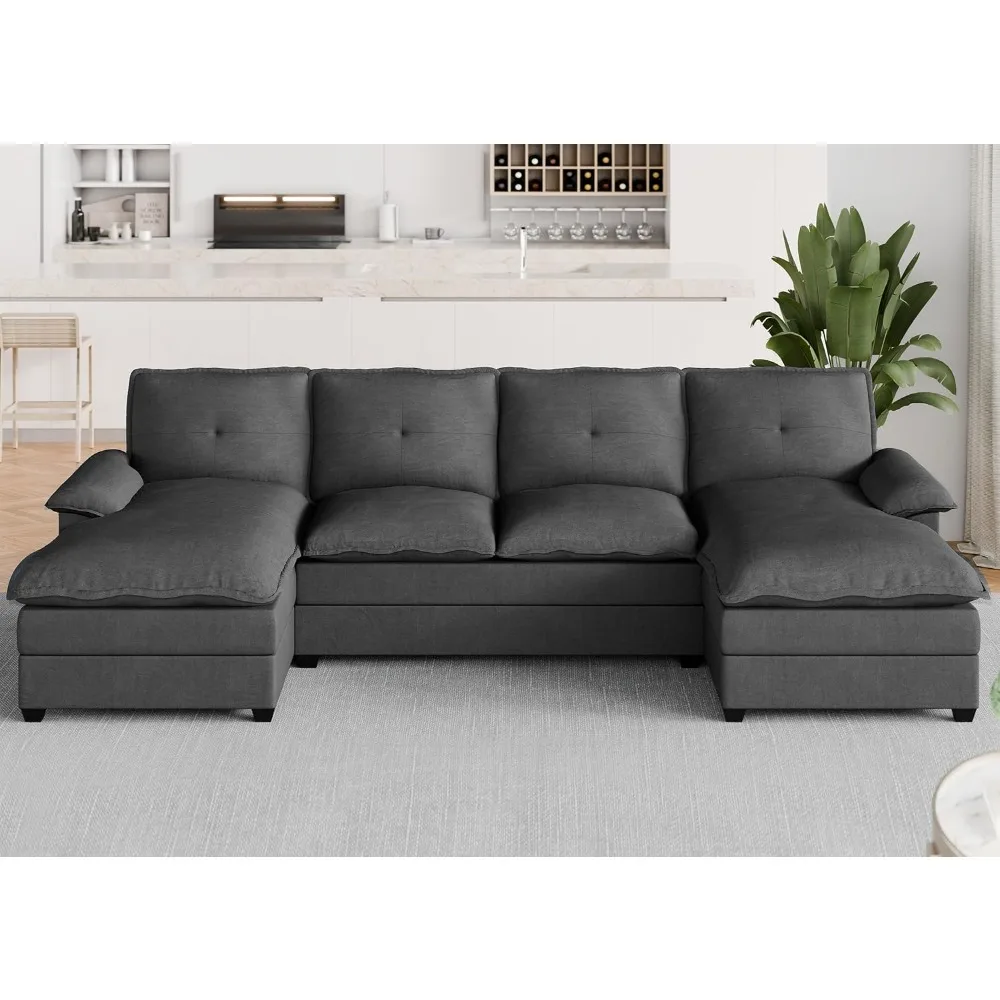 

110“ Sectional Couches for Living Room, U-Shaped Sofa Couch with Double Chaise, Cloud Couch Sectional Sofas 4 Seat Sofa Set for