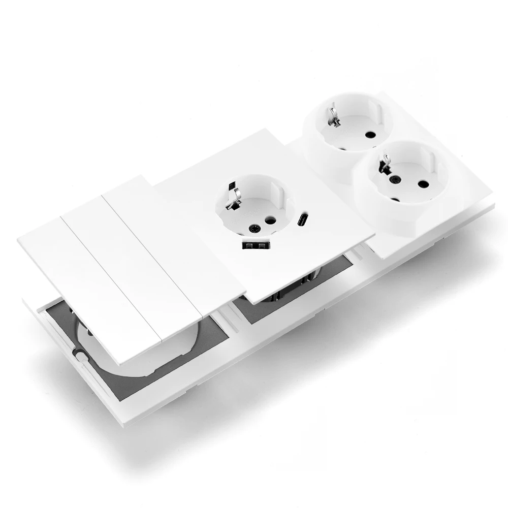 Skin Sensation USB A+C Wall Socket Embedded Power Sockets Skin Feel Paint Rocker Switch Button Light Switch Integrated Panel
