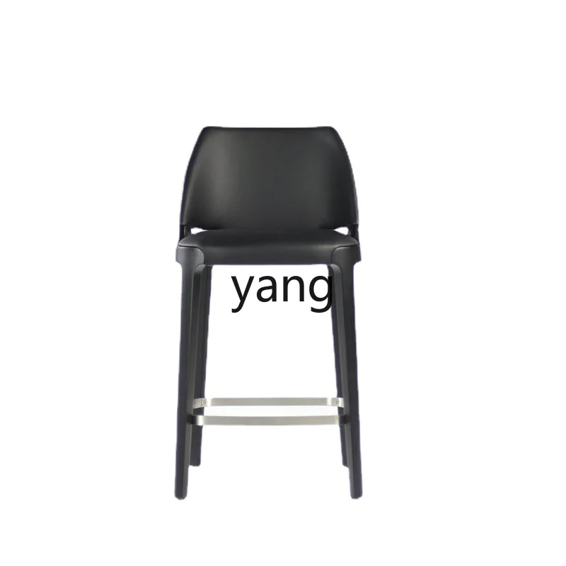 

Yjq Solid Wood Leather Bar Chair Light Luxury Backrest High Stool Bar Cafe Bar Reception Chair