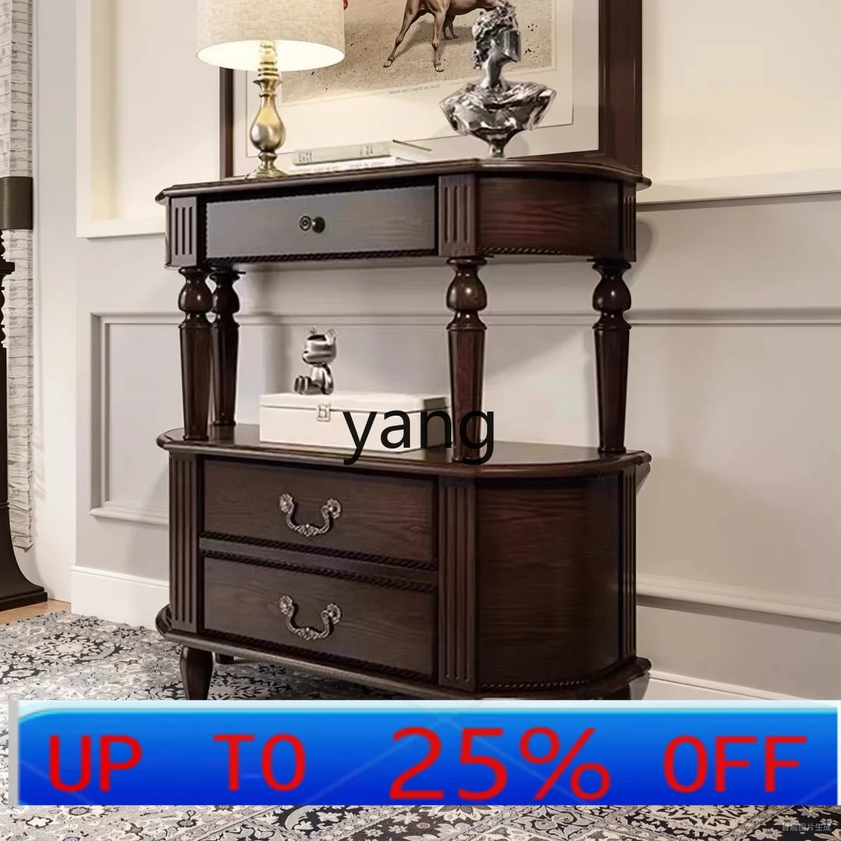 

LM Mall solid wood semicircular entrance table foyer entrance entrance table living room retro wall aisle cabinet