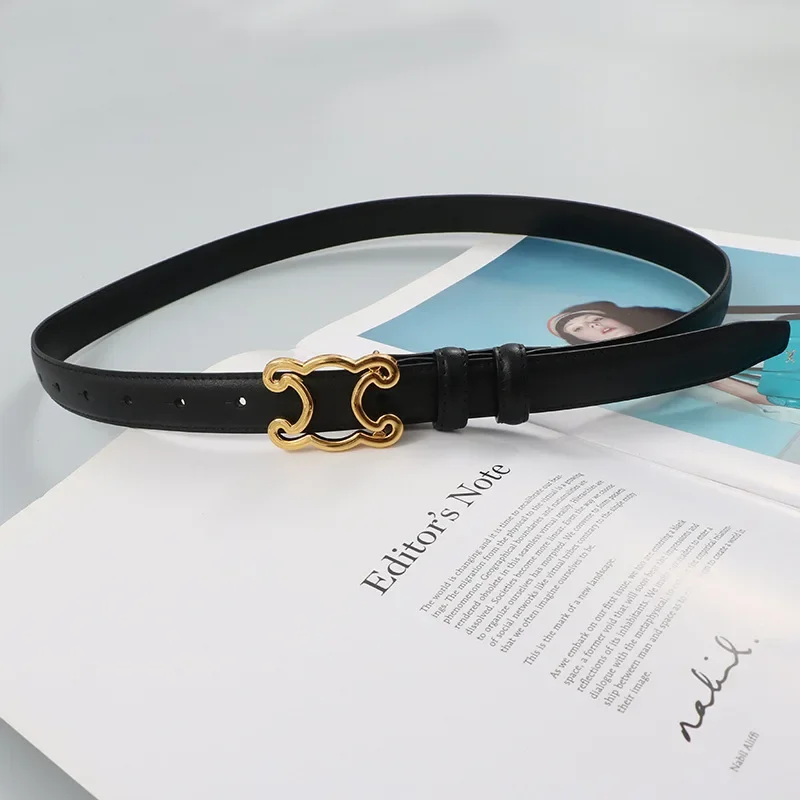 

Hot-Selling Designer Women's Belt - Classic Black Leather Waistband With Adjustable Vintage Buckle & Luxury Letter Logo