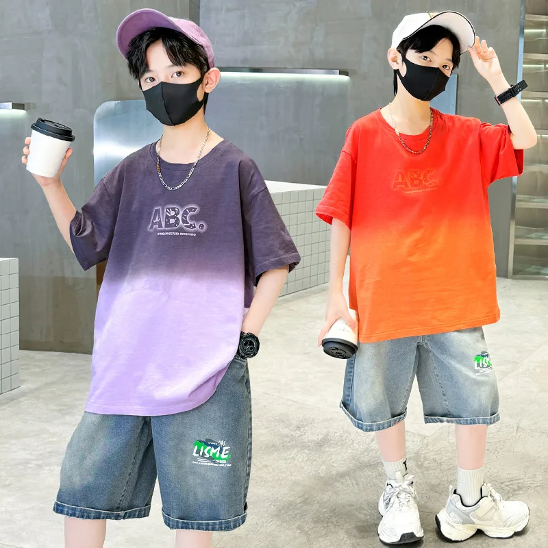 Baby Boys Clothing Set Fashion Gradient T-shirt Shorts 2 Piece Sets Summer Kids Cotton Short Sleeve Outfit Suits Child Tracksuit