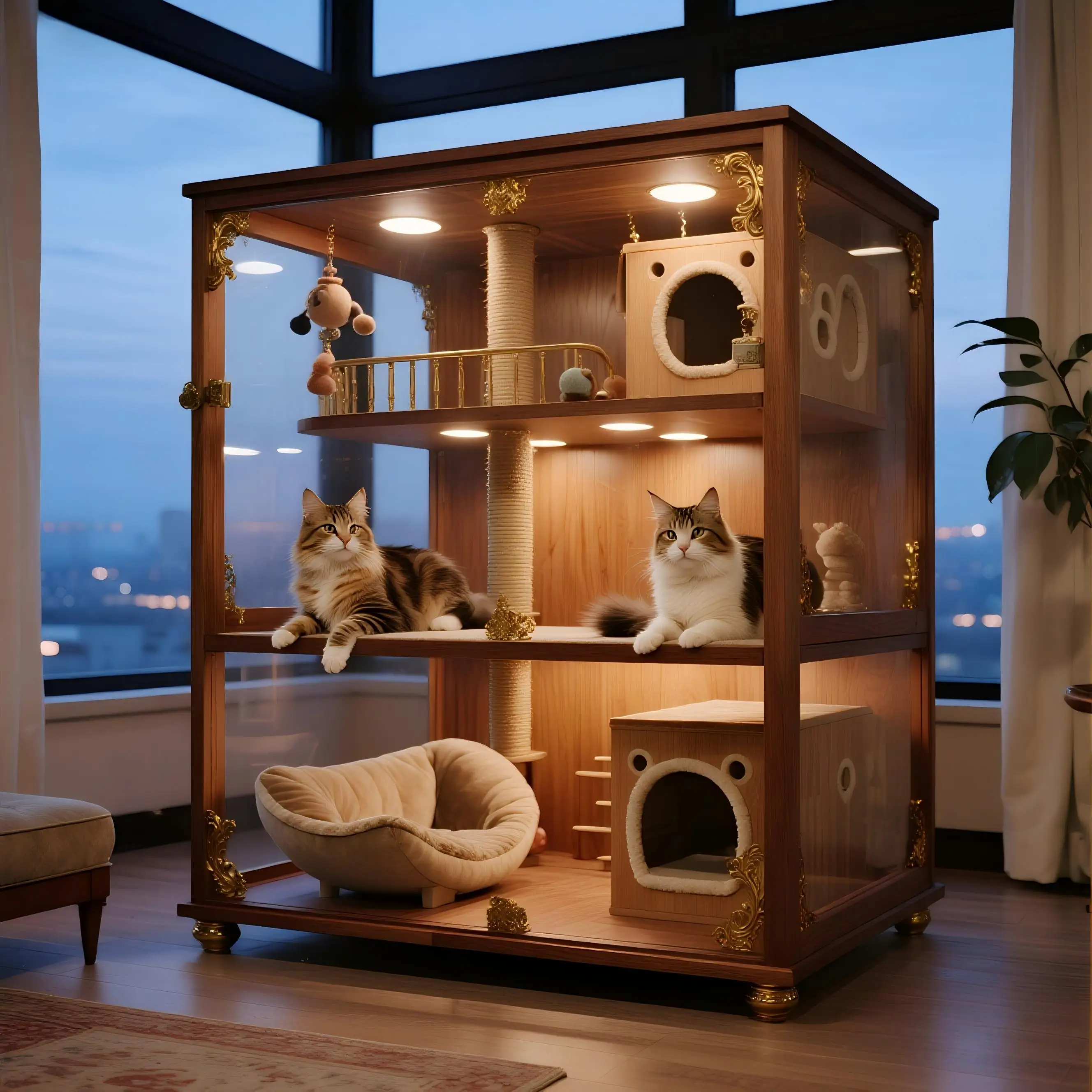 

Современная деревянная клетка для кошек Happy Cat Villa, термоизолированный всепогодный дом с когтеточкой для разведения нескольких кошек