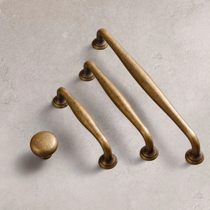 Antique Bronze Wardrobe Door Dresser Handle Solid Aged Gold Bronze Vintage Handle American Style Distressed Drawer Dresser Pull