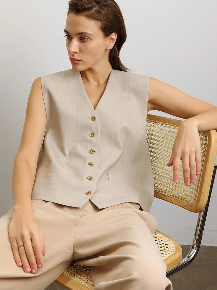 

Женский жилет Evewnag: осенне-зимний, свободный крой, V-образный вырез, из камвольной шерсти, без воротника, в стиле костюма, оригинальный дизайн