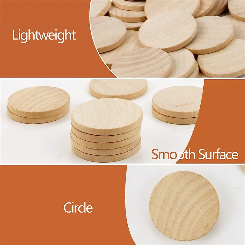 1-5cm Round Wood Discs for Craft Unfinished Wooden Slices Wood Coins Blank Wooden for DIY Arts Projects