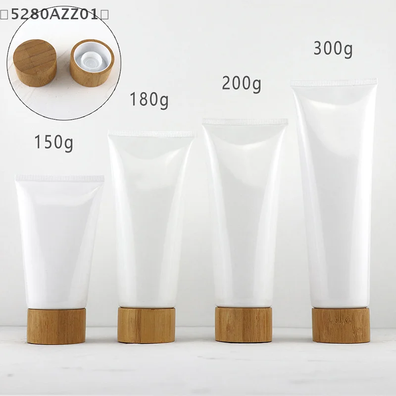 150/180/200/300ml Coperchio di bambù Cosmetico Tubo morbido Bottiglia di plastica Bottiglia vuota Spremere Bottiglia Lozione Crema Contenitore riutilizzabile