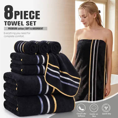 8‑Piece Towel Set, 2 Bath Towels + 2 Hand Towels + 4 Face Towels, Soft & Comfortable, High Water Absorbency, Bathroom Towels