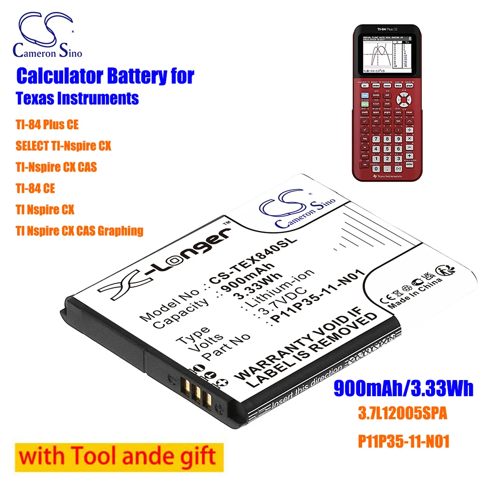 

CS Calculator 900mAh Battery 3.7L12005SPA/P11P35-11-N01 for Texas Instruments TI-84 Plus CE SELECT TI-Nspire CX TI-Nspire CX CAS