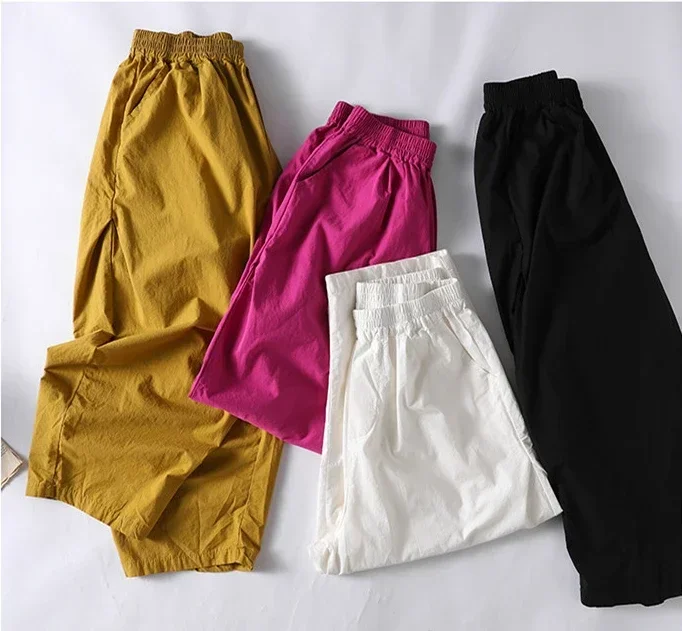 

Trousers Casual Loose Baggy Cotton Linen Pants for Women Bottoms Women Summer Pants 2024 New High Waist Wide Leg Retro Cropped