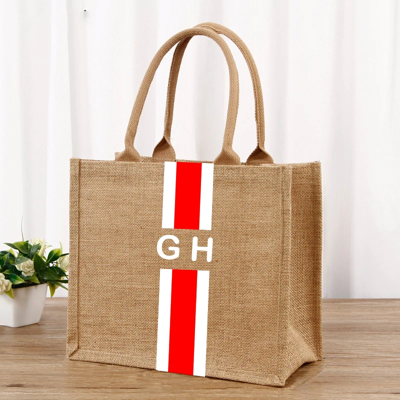 Personalized Jute Tote Bag with Name Burlap Monogrammed Gift For Her Bridesmaid Bridal Wedding Favor Custom Name Business Logo