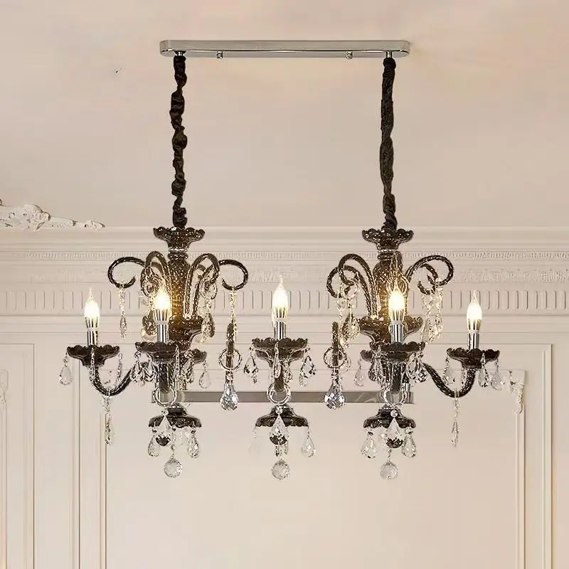 

French Crystal Chandelier Luxurious Modern Restaurant Main Light Bar Counter High-end Retro Creative Candle Light