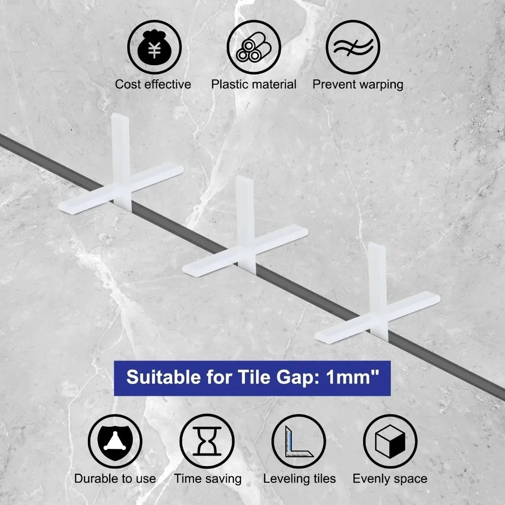 2500pcs Reusable Tile Spacers Wall Floor Use 1mm 1.5mm 1/16 Inch Cross Tile Spacers Plastic Material White Tile Leveling Clips