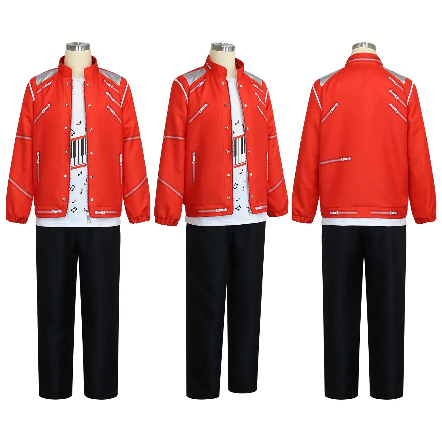Jungen Sänger Rote Jacke Klavier-Print T-Shirt Schwarze Hose Set Halloween Kinder Bühnen-Cosplay Party-Outfit – Detail 5