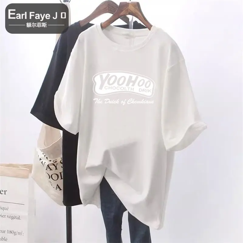 Summer Letter Printed Pure Cotton Loose Casual Basics T-shirt Women Comfortable O-neck Top Tees Short Sleeve Pullover