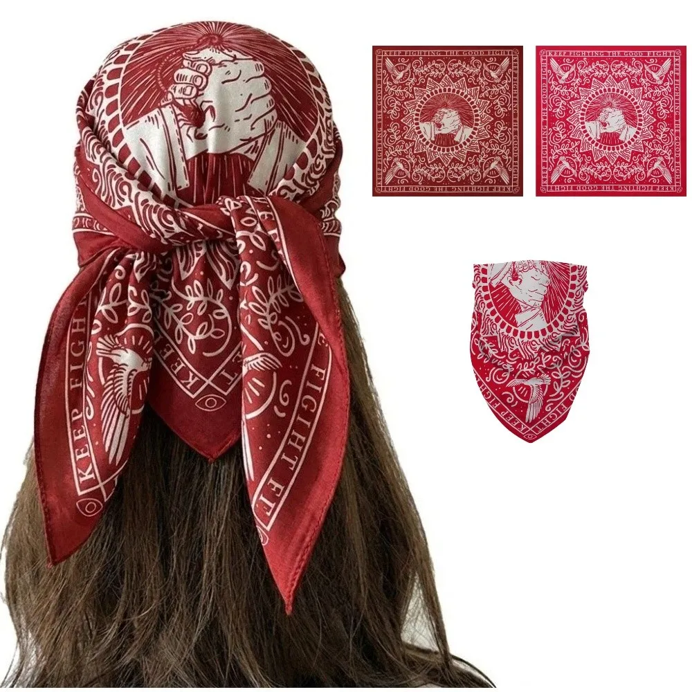 

55x55cm Men's Headscarf Peace Dove Handshake Print Woman Hip Hop Face Towel Wave Print Breathable Arabic Square Headscarf