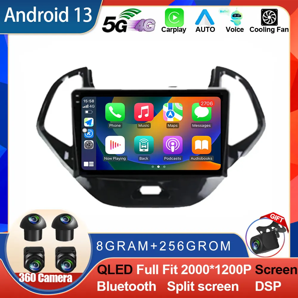 Radio con GPS para coche, reproductor Multimedia con Android 13, DVD, BT, RDS, Carplay, WIFI, 4G, DSP, para Ford FIGO KA 2015 - 2020