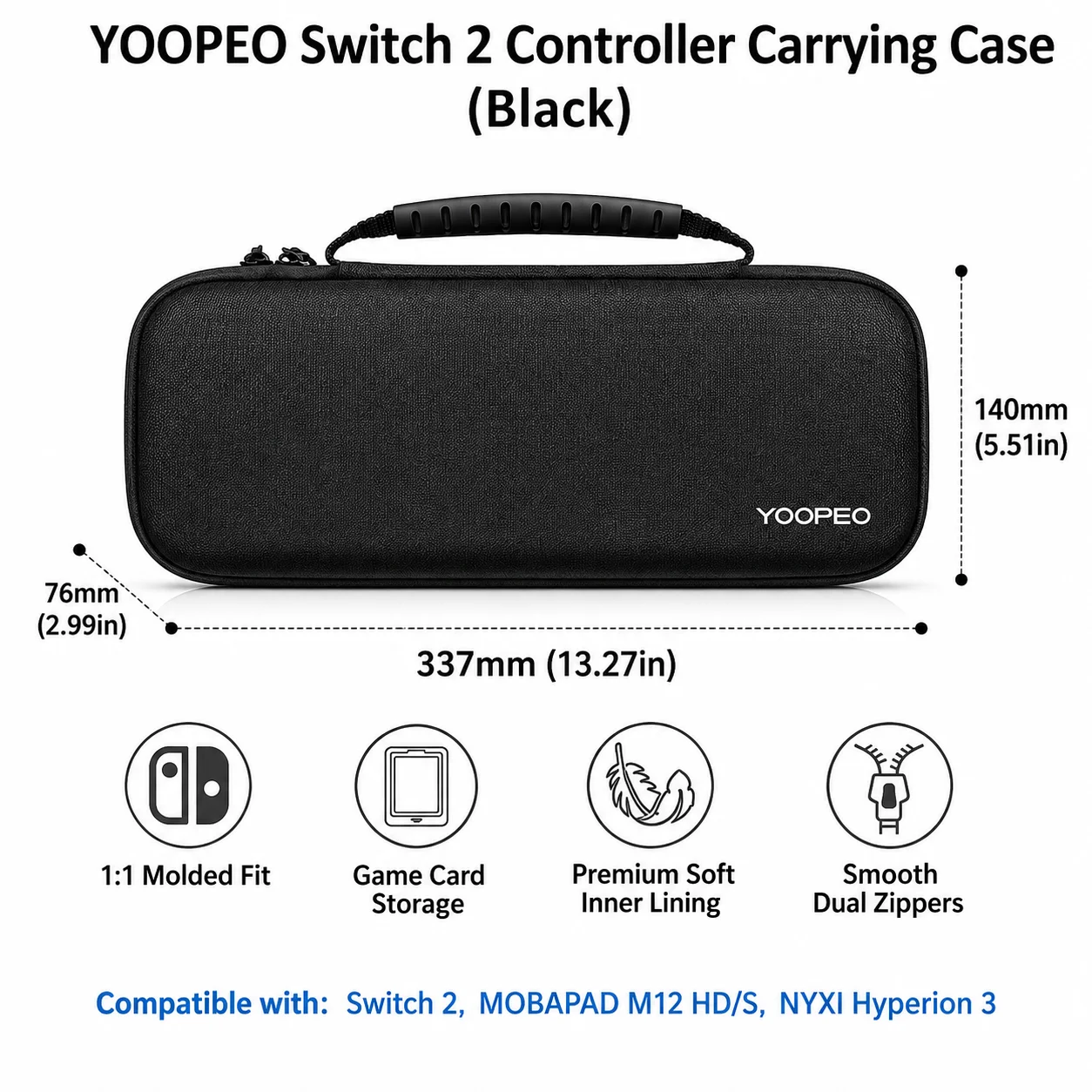 YOOPEO Schwarze YP118 Tragetasche, Aufbewahrungstasche für Spielezubehör für Mobapad M12, NYXI Hyperion 3, Aolion J30 und Switch 2 – Detail 1