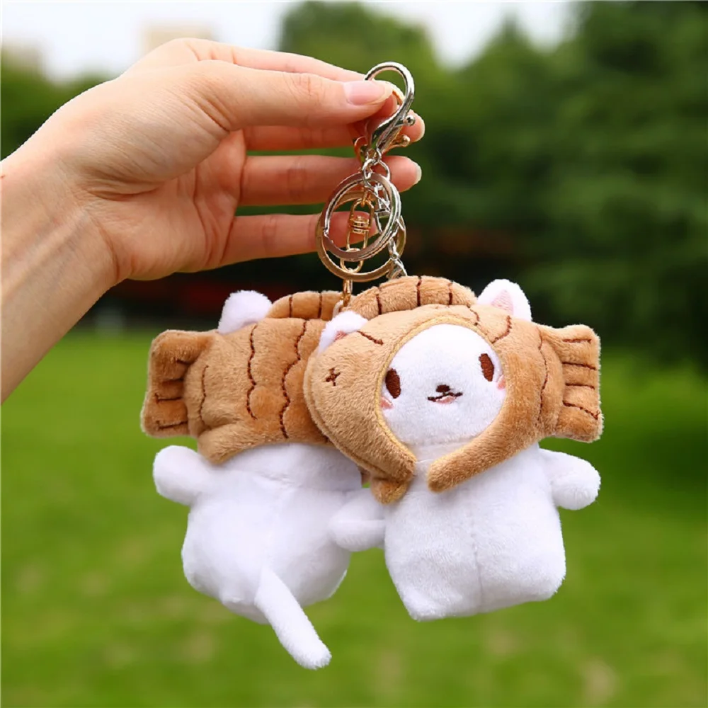 Korean Fashion Jewelry Girls Kids Doll Pendant Women Cat Plush Keychain Key Chains Bag Pendant Cat Snapper Keyrings