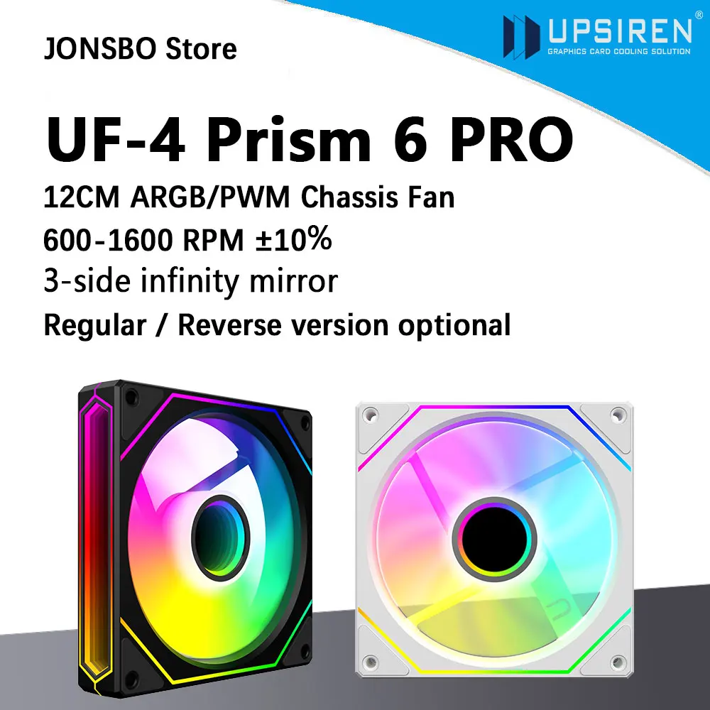 

UPSIREN UF-4 Prism 6 PRO 120 мм корпусной вентилятор 5 В 3-контактный синхронизация света материнской платы 4-контактный ШИМ 3-стороннее зеркало бесконечности 12 см