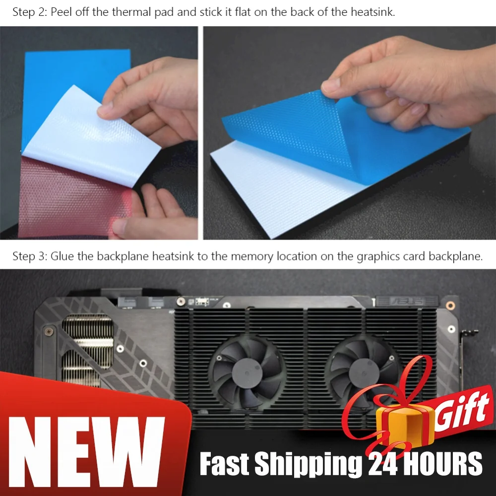 GPU Backplane Radiator Video Memory VRAM Radiator Panel Alloy Aluminum Heatsink Cooling Fan Panel for RTX 3090 3080 3070 Series