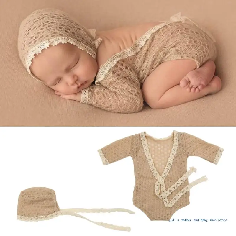 Baby Knitting Hat Jumpsuits Photo Props Newborn Cos for Play Costume Accs 2-in-1