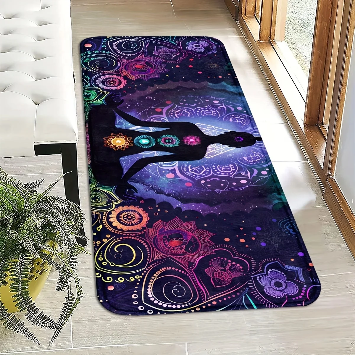 Chakra Yoga Kitchen Mat - Non-Slip Washable Runner Rug, 7 Chakra Meditation Print Carpet & Floor Mat for Spiritual Home Decor