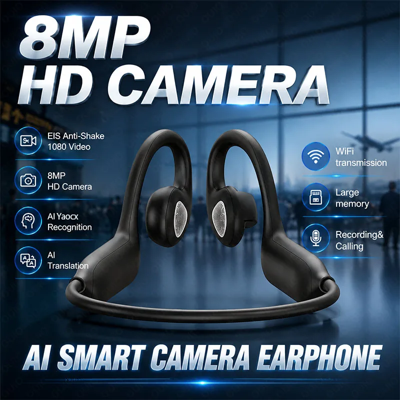 e12-aiスマートシューティングヘッドホン-800wカメラ-ai翻訳-1080pビデオ-wifi伝送-快適な装着感-スポーツヘッドホン