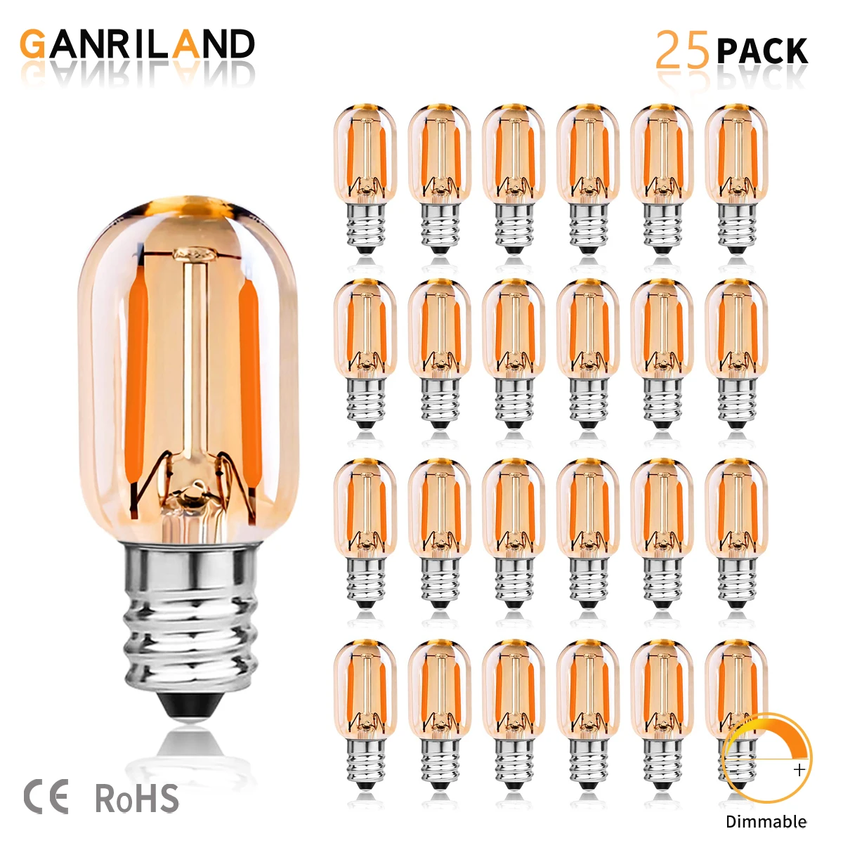 GANRILAND T22G Dimmable Mini 1W Light Bulbs E12 E14 Screw Base Tubular Amber Glass Bombillas Decor Retro Led Filament Lamp Bulb