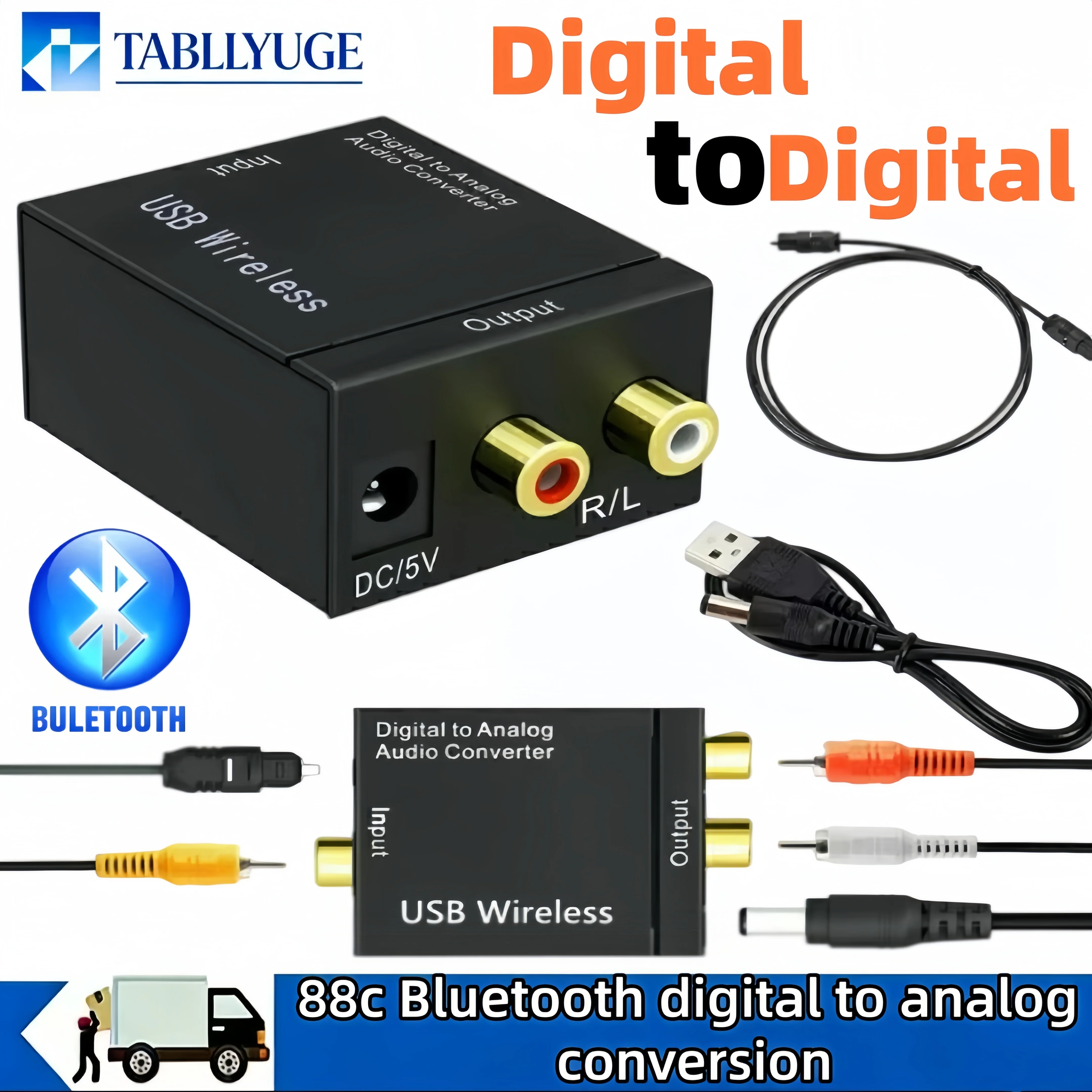 Supports Bluetooth 3.5mm Digital to Analog Audio Converter Suitable for TV Audio Digital Coaxial Fiber Analog Output Converter