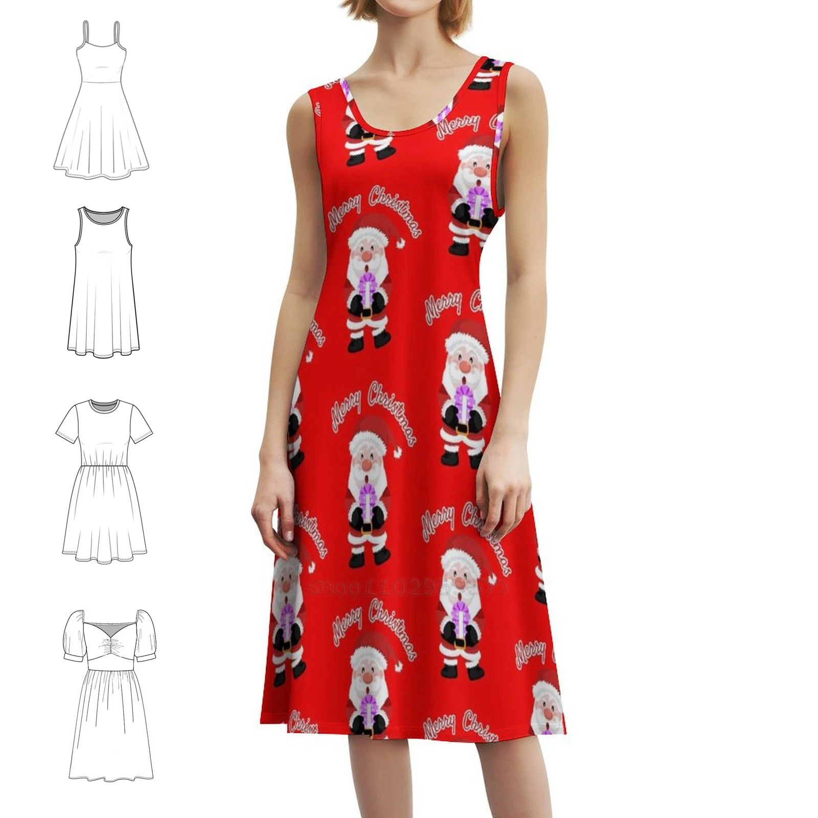 عيد ميلاد سعيد ولطيف سانتا كلوز. فستان مثير للإجازات للنساء على الشاطئ وحفلات أعياد الميلاد فستان قصير كارتون كلوز مرح سعيد #1
