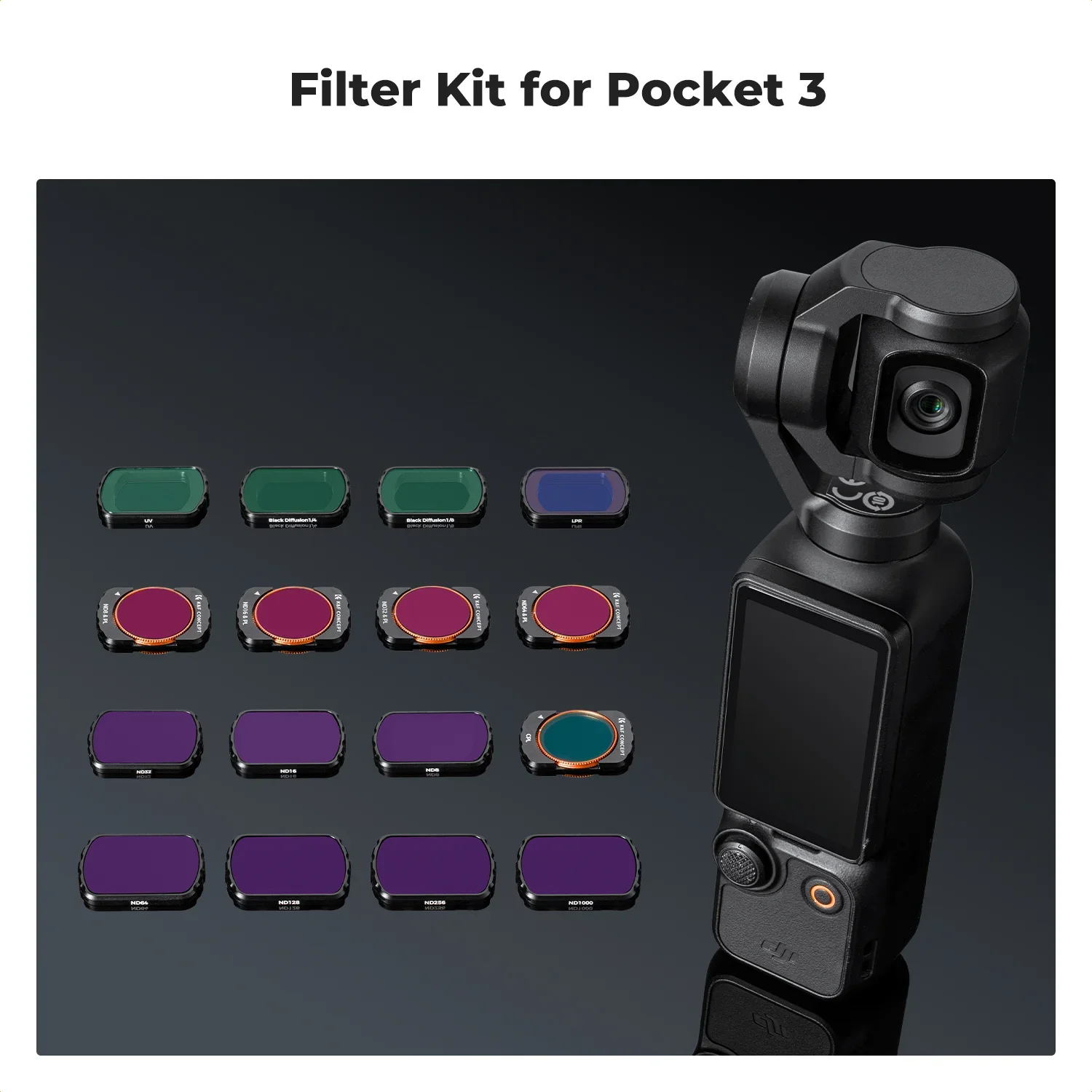 K&F CONCEPT Magnetisch lensfilter voor DJI Osmo Pocket 4 3 Verstelbaar ND2-32 ND32-512 UV CPL ND/PL Black-Mist 1/4 Optionele filters