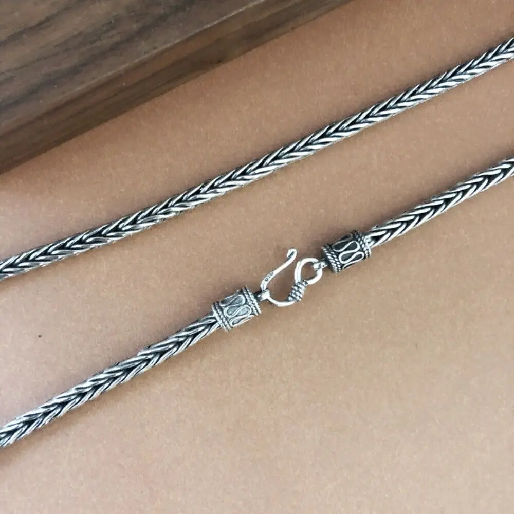 Solid 925 Sterling Silver 4mm Width Wheat Link Chain Necklace 23.6inch Length