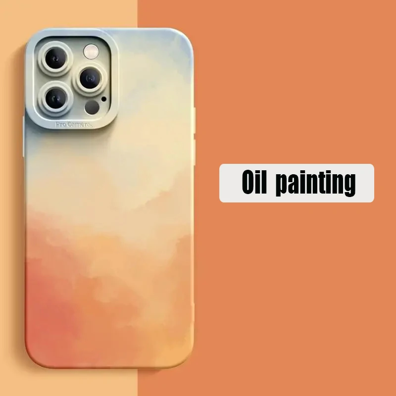 Colorful Oil Painting Case For iPhone 16 15 14 Pro Max 13 12 Mini 11 15 Plus X XS XR 7 8 Plus SE2 Silicone Soft Phone Cover