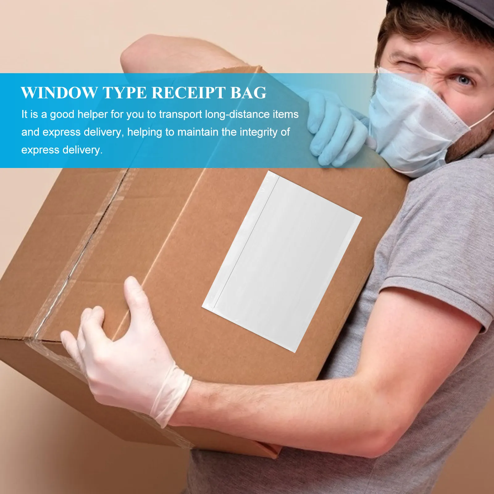 50Pcs Sturdy Transparent Pe Self-Adhesive Packing Checklist Bag for Receipt Protection Window Type Invoice
