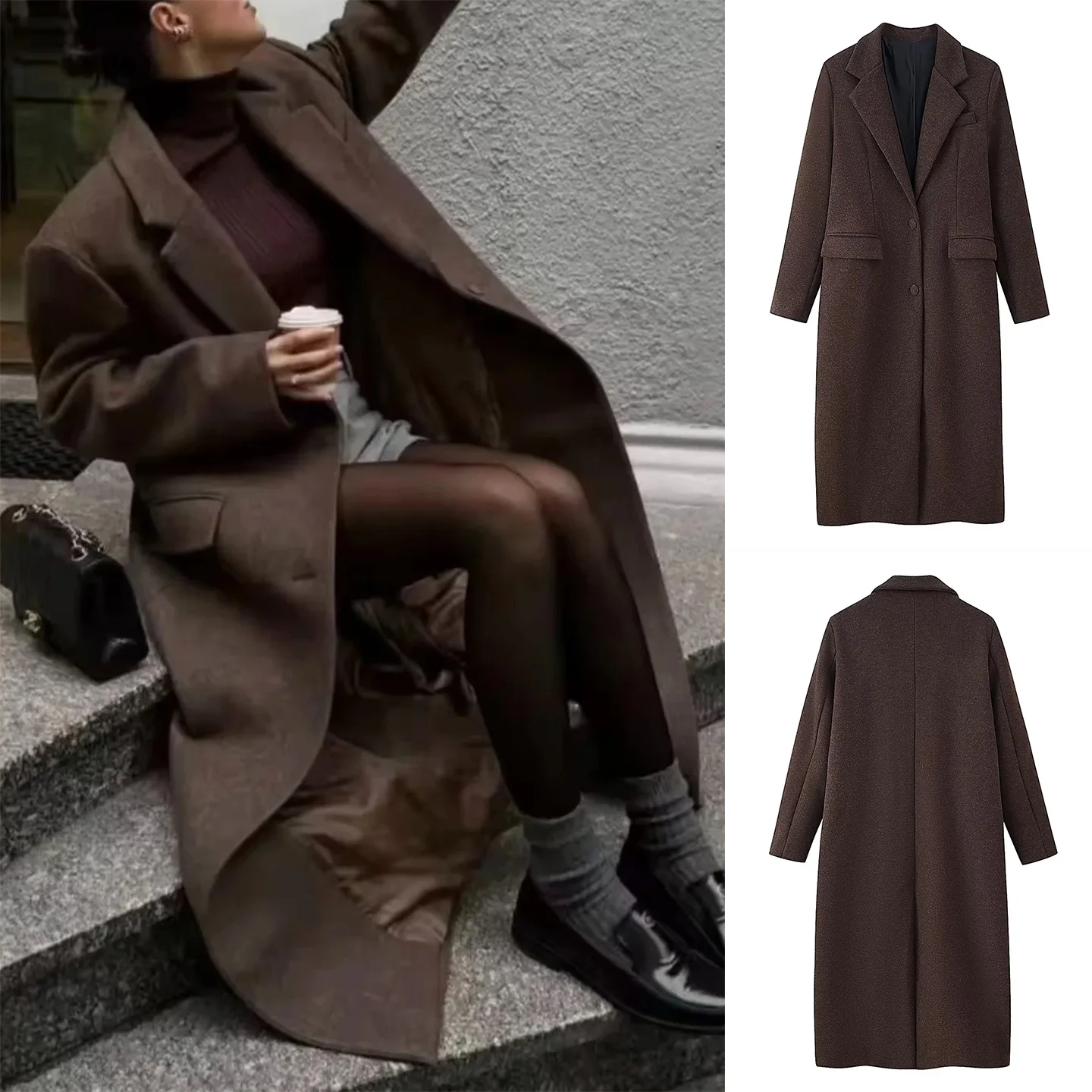 

Осень-зима, Новое поступление, женское простое длинное шерстяное пальто средней длины с воротником-стойкой и одной пуговицей Jaet