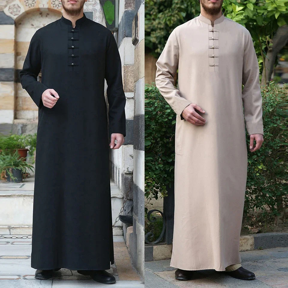 Caftano Uomo A Maniche Lunghe – Abito Arabo Islamico, Abaya Da Preghiera, Denim E Cotone, Taglie Forti